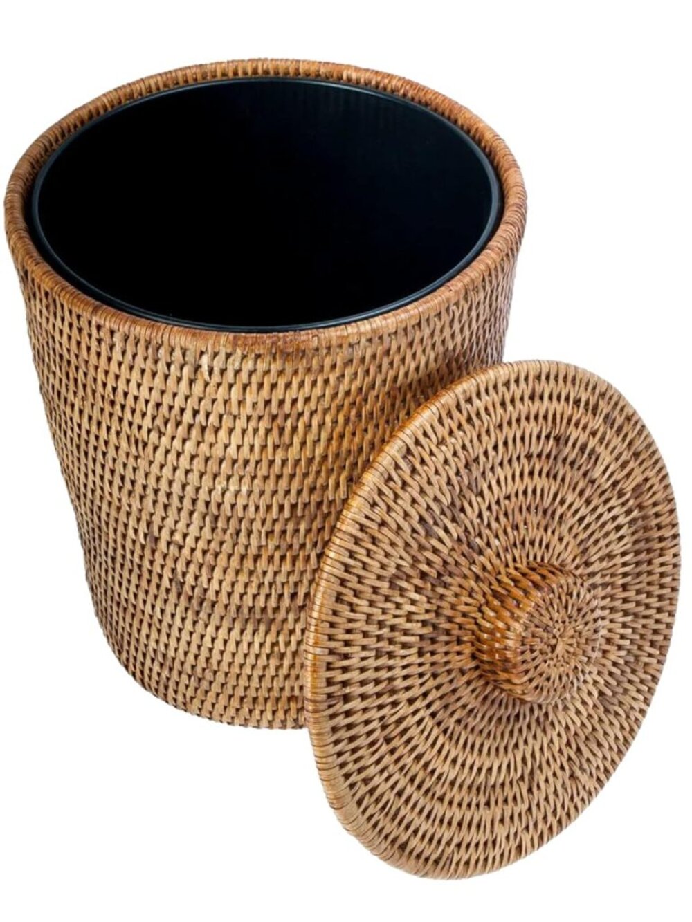 La Jolla Rattan Round Waste Basket With Lid & Plastic Insert, 2 Gallon Woven Was - Picture 3 of 9